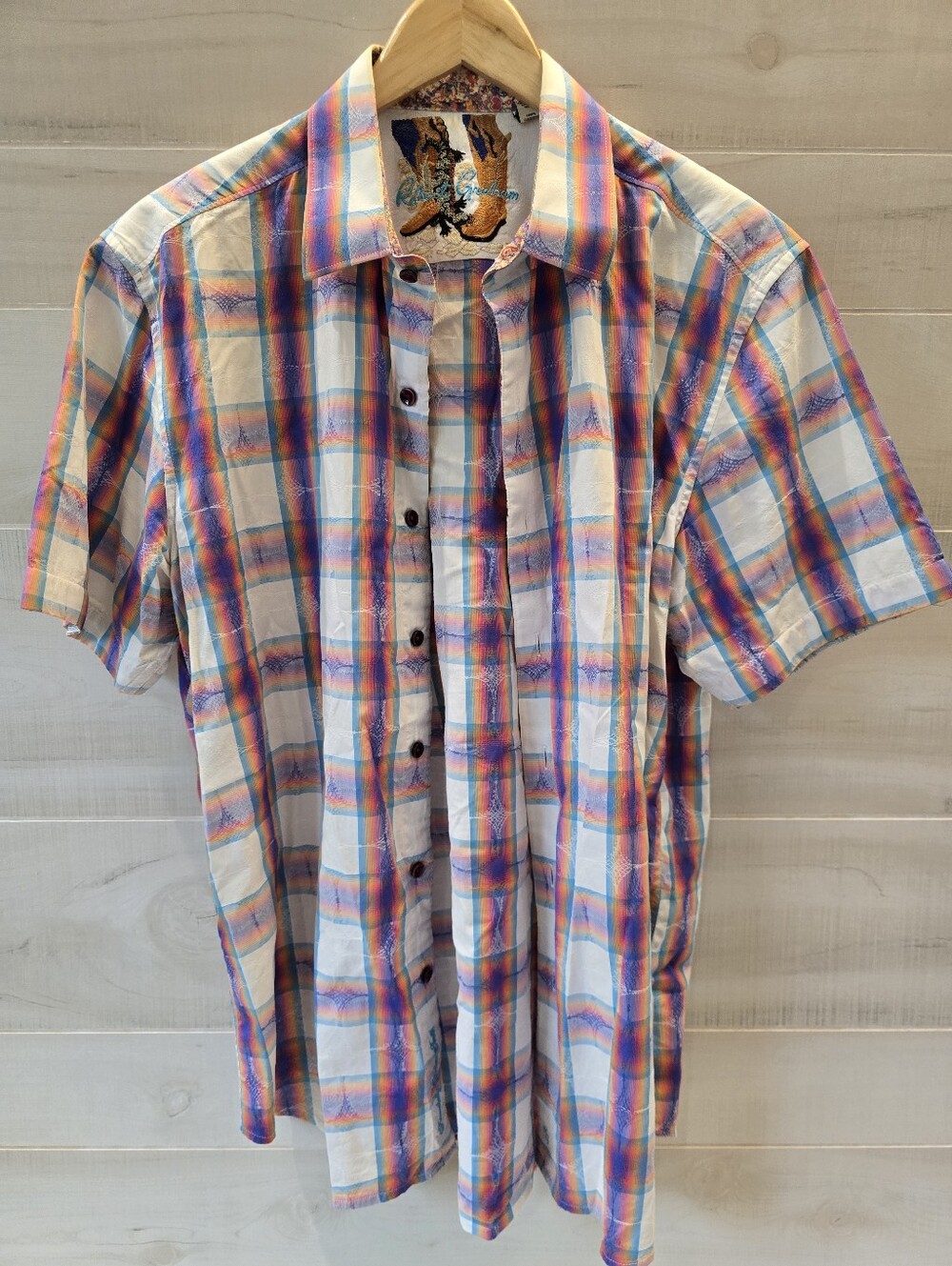 {L} Robert Graham Classic Fit Plaid Button Down Shirt Short Sleeves